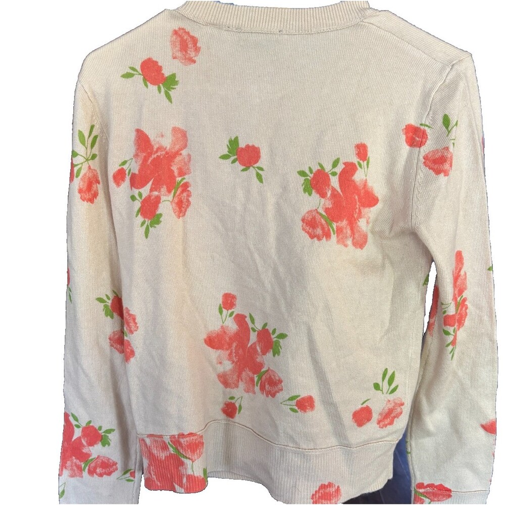 VICI Saddle Rose Knit Floral Cardigan Small Cream Coral Button Front Long Sleeve - Picture 11 of 15